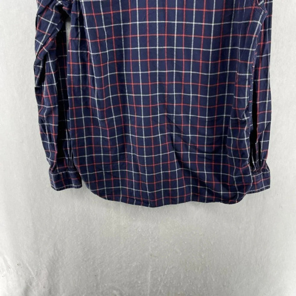 GAP Button Up Shirt Mens Sz L Navy Blue Red Plaid Standard Fit Collared Pockets - Picture 10 of 13